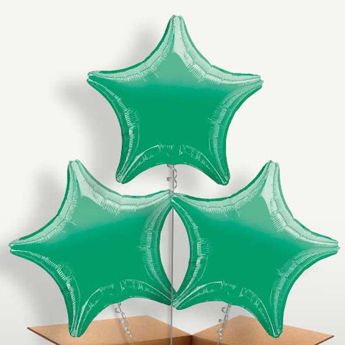 Green Metallic Star Trio Balloon Bunch inflated with Helium | Party Save Smile