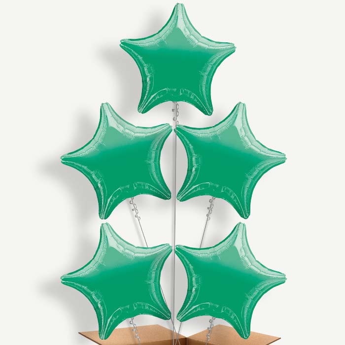 Green Metallic Star Balloon Cluster Inflated with Helium | Party Save Smile