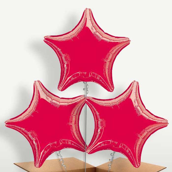 Red Metallic Star Trio Balloon Bunch inflated with Helium | Party Save Smile