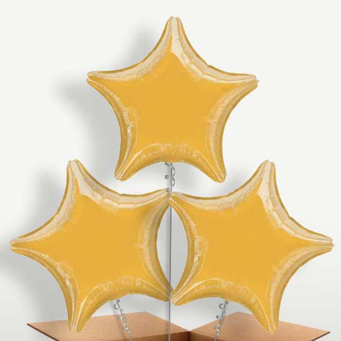 Gold Star Trio Balloon Bunch inflated with Helium | Party Save Smile