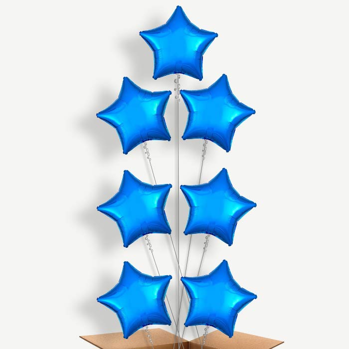Blue Metallic Star Balloon Arrangement Inflated with Helium | Party Save Smile