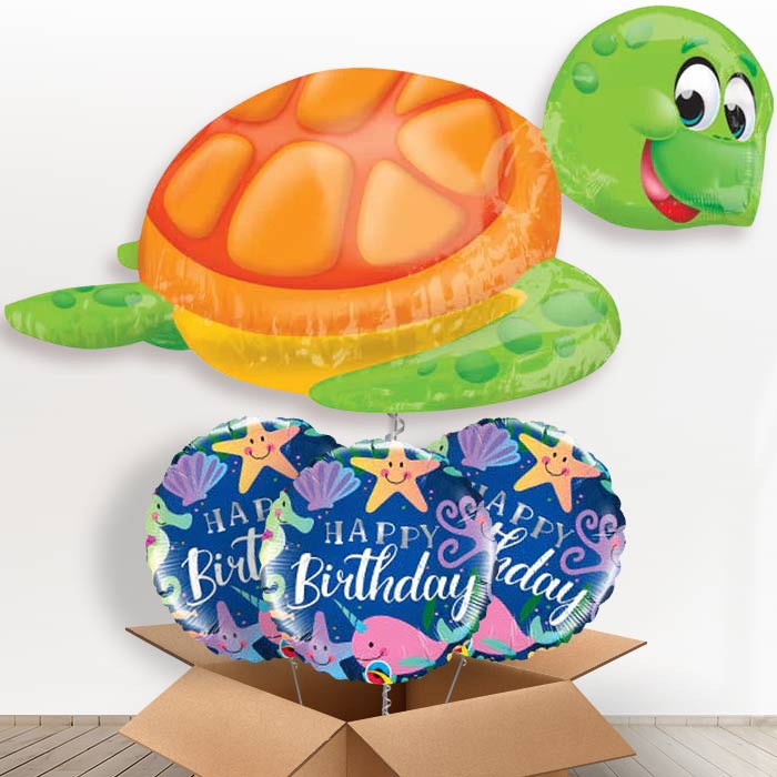 Turtle Helium Balloon in a Box - With 3 Themed Balloons | Party Save Smile