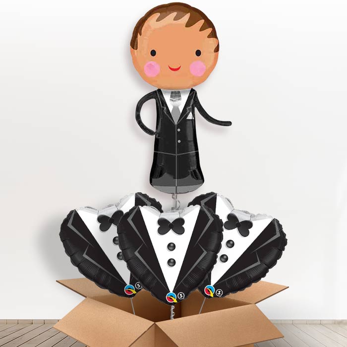 Handsome Groom Giant Shaped Helium Balloon in a Box Gift - With 3 Themed Balloons | Party Save Smile