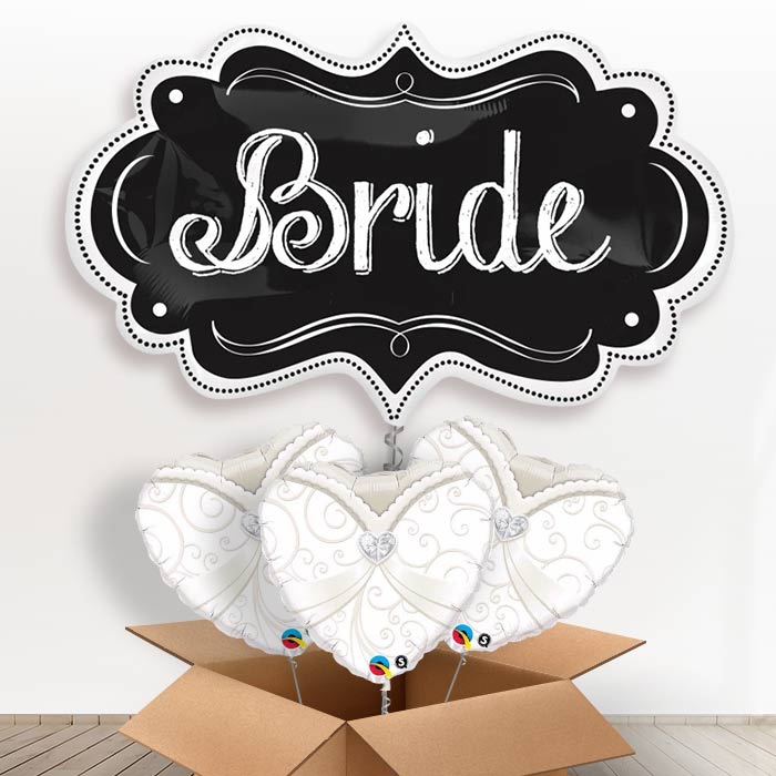Bride Chalkboard Giant Shaped Helium Balloon in a Box Gift - With 3 Themed Balloons | Party Save Smile