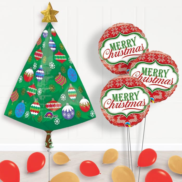 Christmas Tree Foil Balloon Bouquet in a Box - Themed Bouquet and Latex | Party Save Smile