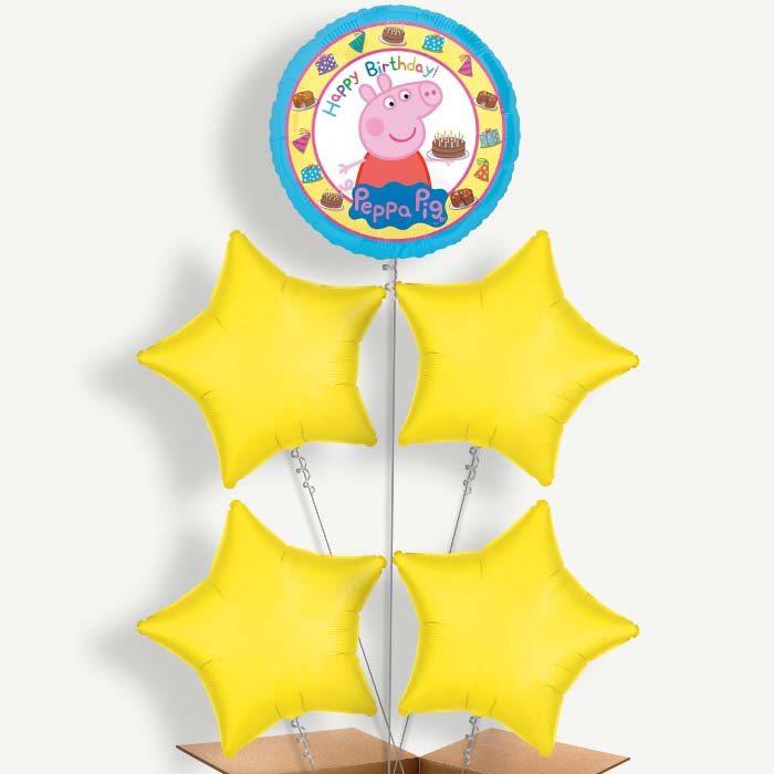 Peppa Pig Birthday Balloon Cluster Inflated with Helium | Party Save Smile
