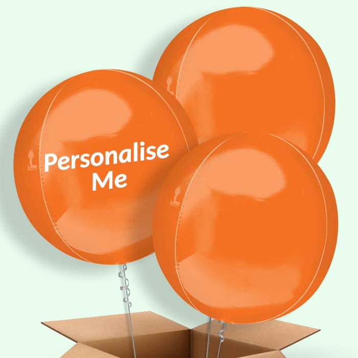 Trio of Orange Orbz Helium Balloons