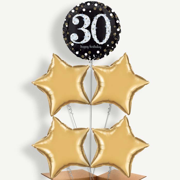 Black & Gold 30th Birthday Helium Cluster Balloons | Party Save Smile