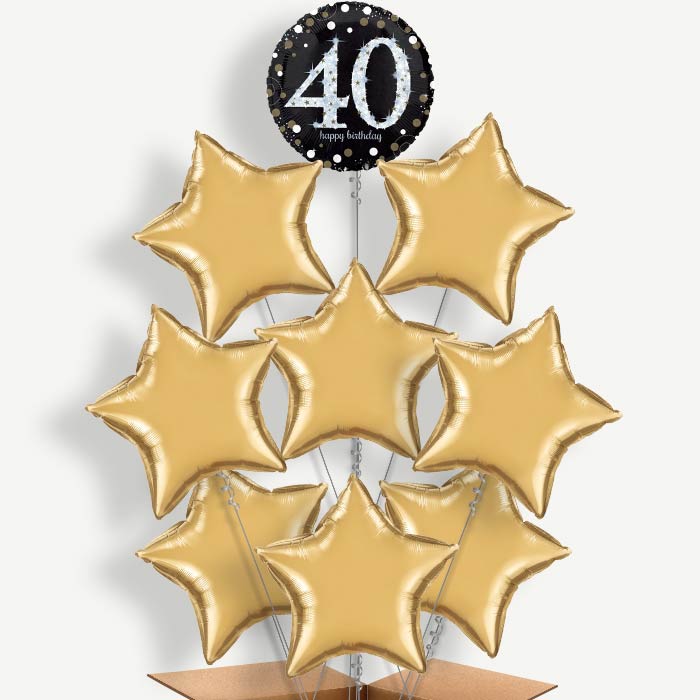 Black and Gold 40th Birthday Helium Balloon Bundle | Party Save Smile