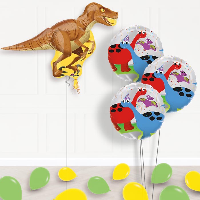 Raptor Dinosaur Helium Balloons Delivered - Themed Bouquet and Latex | Party Save Smile