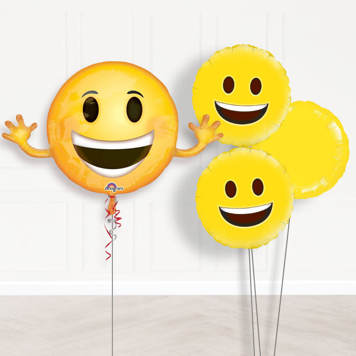 Smiling Emoji Balloon Bouquet in a Box Gift-Giant Balloon + 2 Themed Balloons + 1 Plain Balloon + Mini Balloons