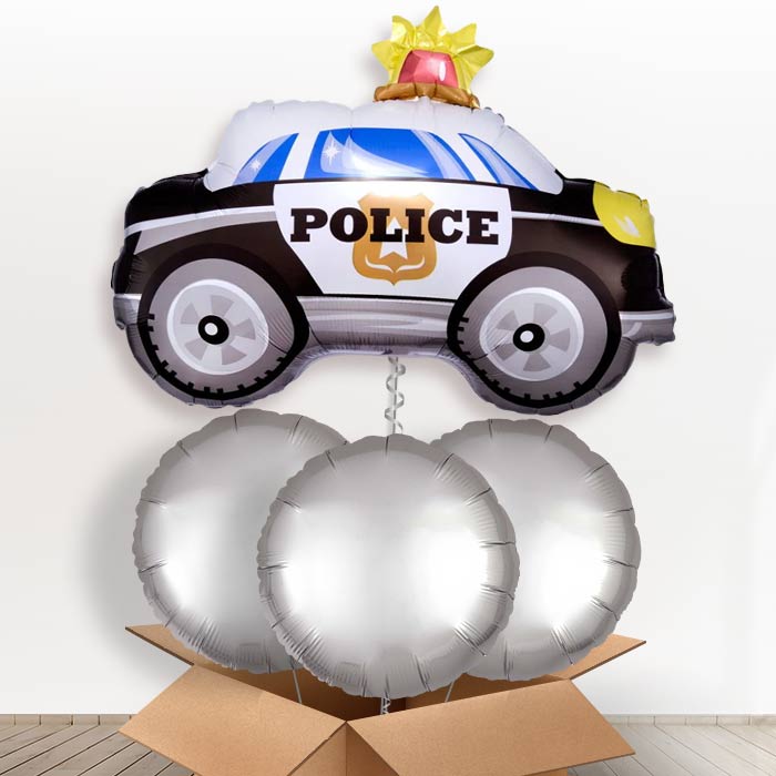 Police Car Helium Balloon in a Box - With 3 Plain Balloons | Party Save Smile