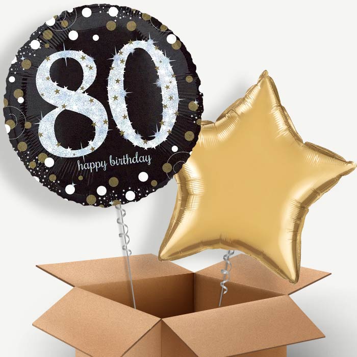 Gold 80th Birthday Helium Balloon Two | Party Save Smile