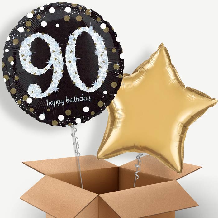 Gold 90th Birthday Helium Balloon Duo | Party Save Smile