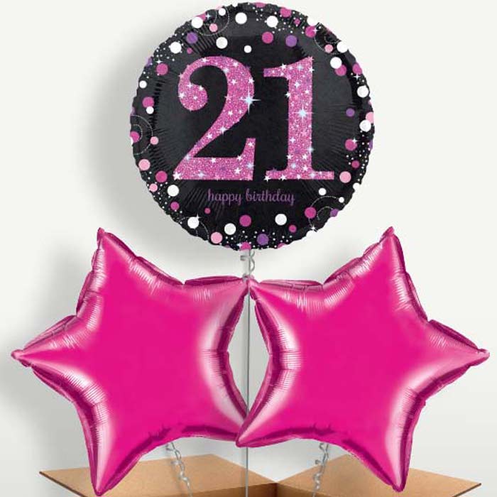 Pink 21st Birthday Balloon Bunch inflated with Helium | Party Save Smile