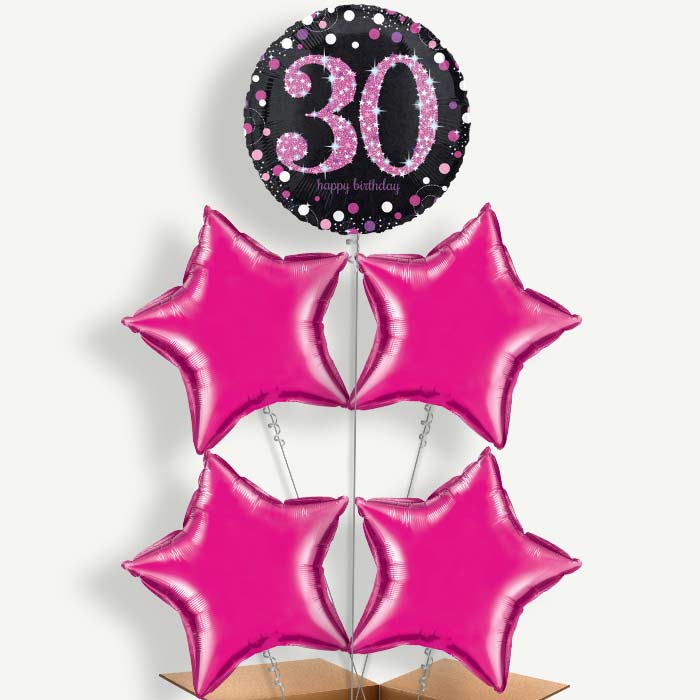 Pink 30th Birthday Balloon Cluster Inflated with Helium | Party Save Smile