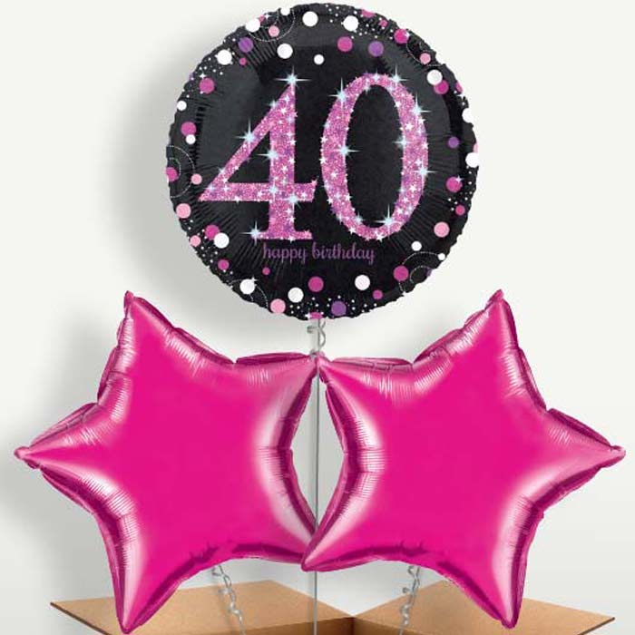 Pink 40th Birthday Balloon Bunch inflated with Helium | Party Save Smile