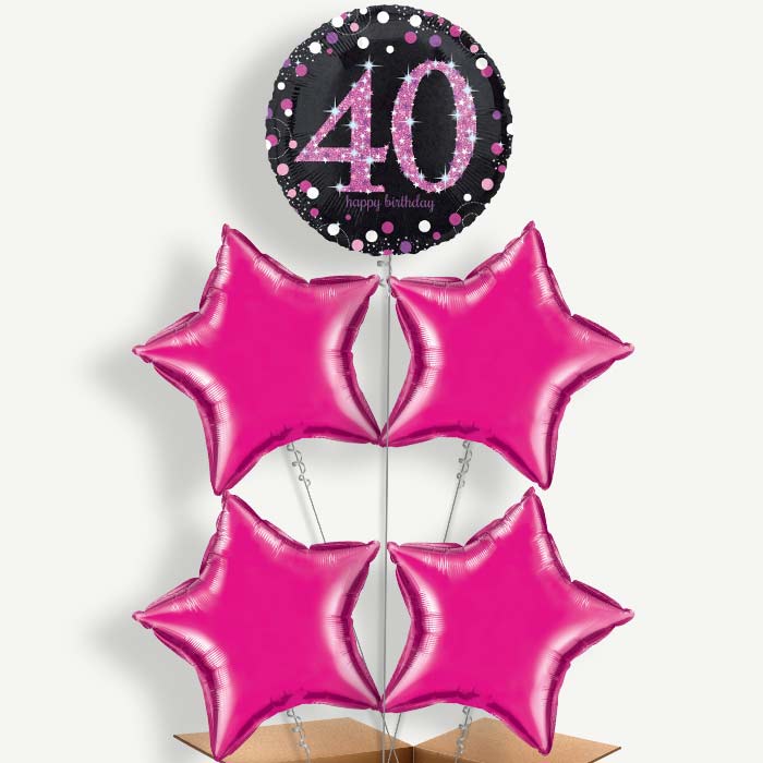 Pink 40th Birthday Balloon Cluster Inflated with Helium | Party Save Smile