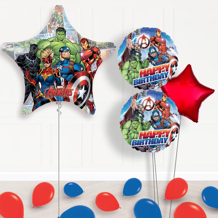 Giant Marvel Avengers Shaped Balloon Bouquet Delivery-Giant Balloon + 2 Themed Balloons + 1 Plain Balloon + Mini Balloons