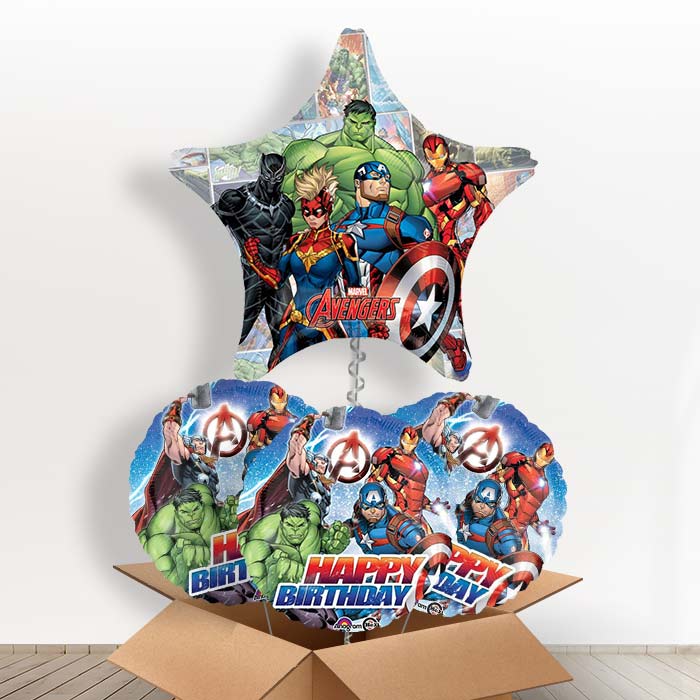 Giant Marvel Avengers Shaped Helium Balloon in a Box - with 3 Themed Balloons | Party Save Smile