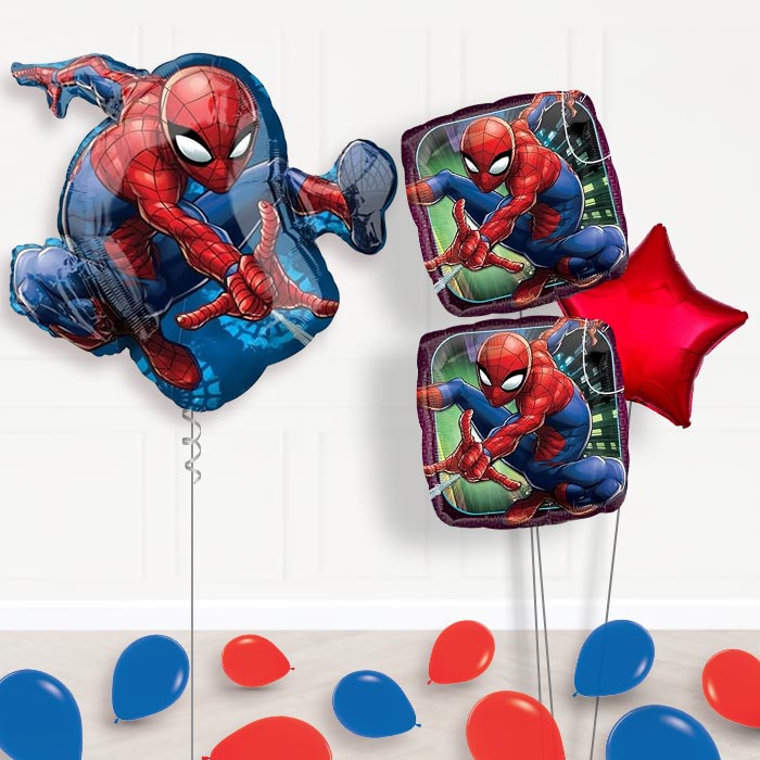 Giant Animated Spiderman Shaped Balloon Bouquet Delivery-Giant Balloon + 2 Themed Balloons + 1 Plain Balloon + Mini Balloons