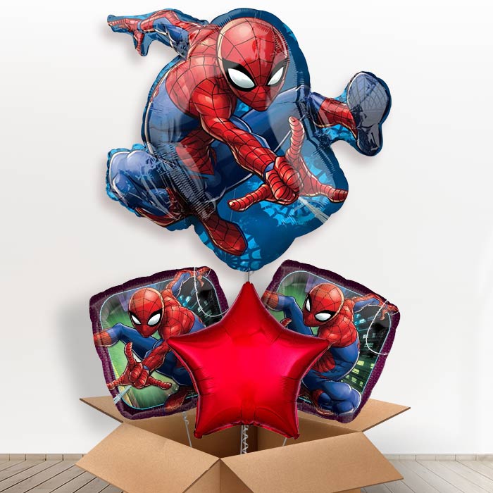 Giant Animated Spiderman Shaped Helium Balloon in a Box-1 x Giant Balloon and 2 Themed Balloons and 1 Plain Balloon