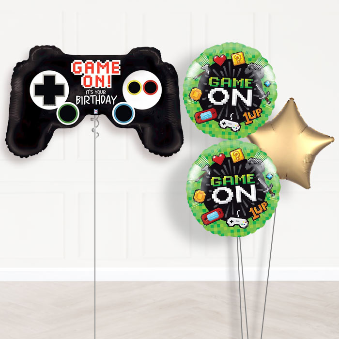 Video Game Controller Balloon Bouquet-Giant Balloon + 2 Themed Balloons + 1 Plain Balloon