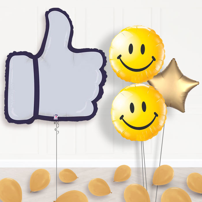 Thumbs Up Balloon Bouquet in a Box-Giant Balloon + 2 Themed Balloons + 1 Plain Balloon + Mini Balloons