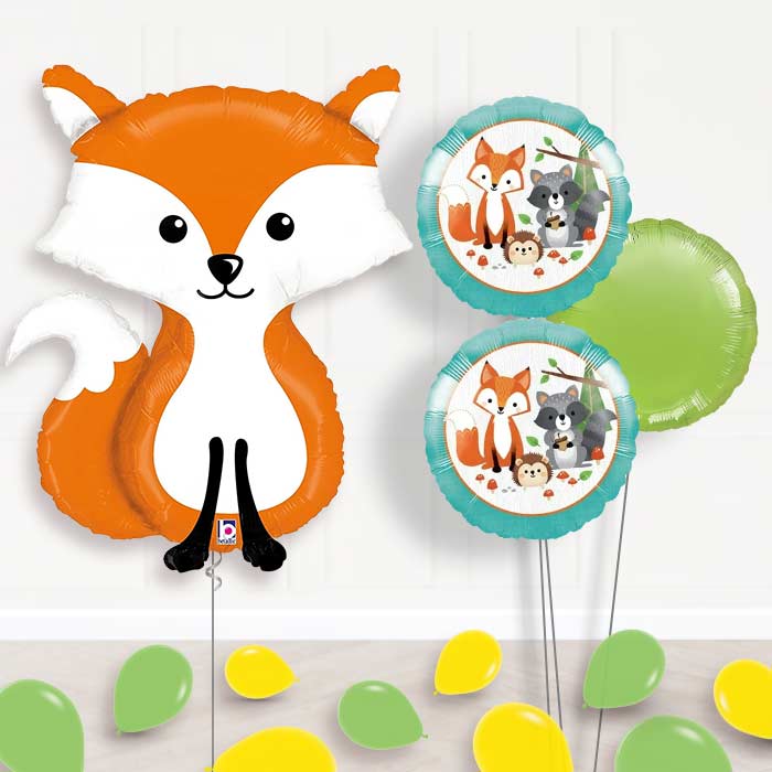 Fox Balloon Bouquet Delivered in a Box-Giant Balloon + 2 Themed Balloons + 1 Plain Balloon + Mini Balloons