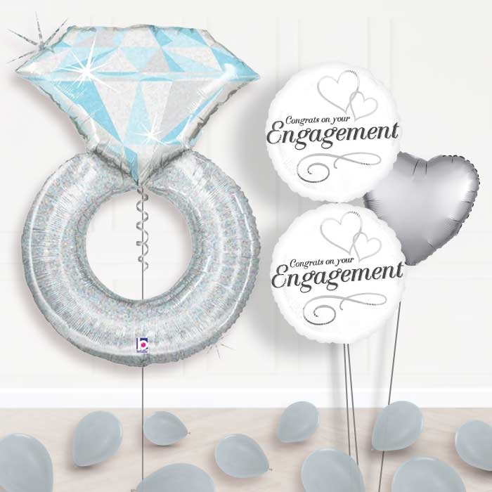 Platinum Wedding Ring Balloon Bouquet-Giant Balloon + 2 Themed Balloons + 1 Plain Balloon + Mini Balloons