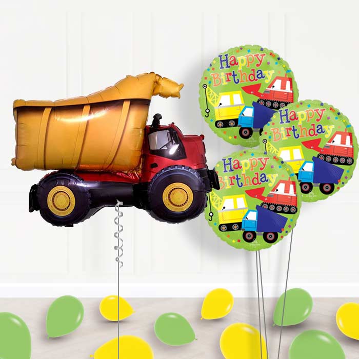 Dump Truck Inflated Helium Balloons Delivered - Themed Bouquet and Latex | Party Save Smile