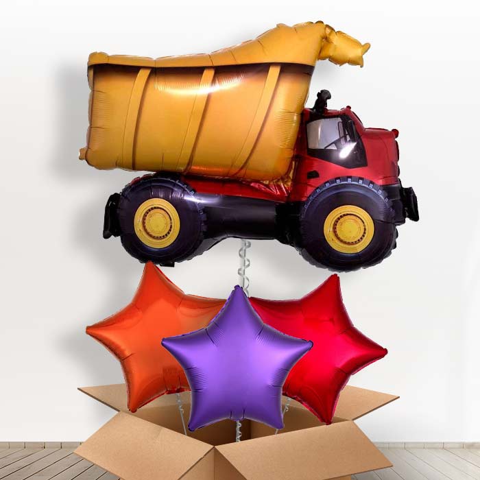 Giant Dump Truck Helium Balloon in a Box - With 3 Plain Balloons | Party Save Smile