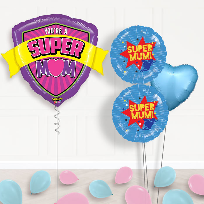 Super Mum Balloon Bouquet in a Box-Giant Balloon + 2 Themed Balloons + 1 Plain Balloon + Mini Balloons