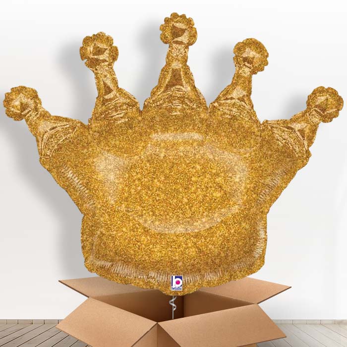 Giant Glittering Crown Helium Balloons in a Box - Giant Balloon | Party Save Smile