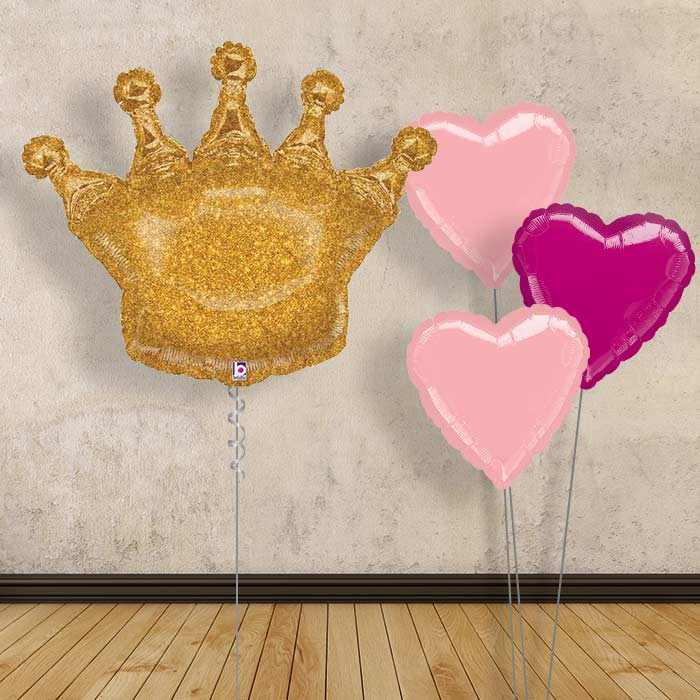 Crown Balloon with Pink Bouquet Package - Plain Bouquet | Party Save Smile