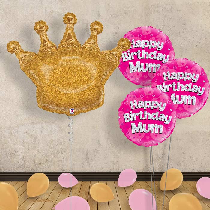 Crown Balloon with Pink Bouquet Package - Themed Bouquet and Latex | Party Save Smile