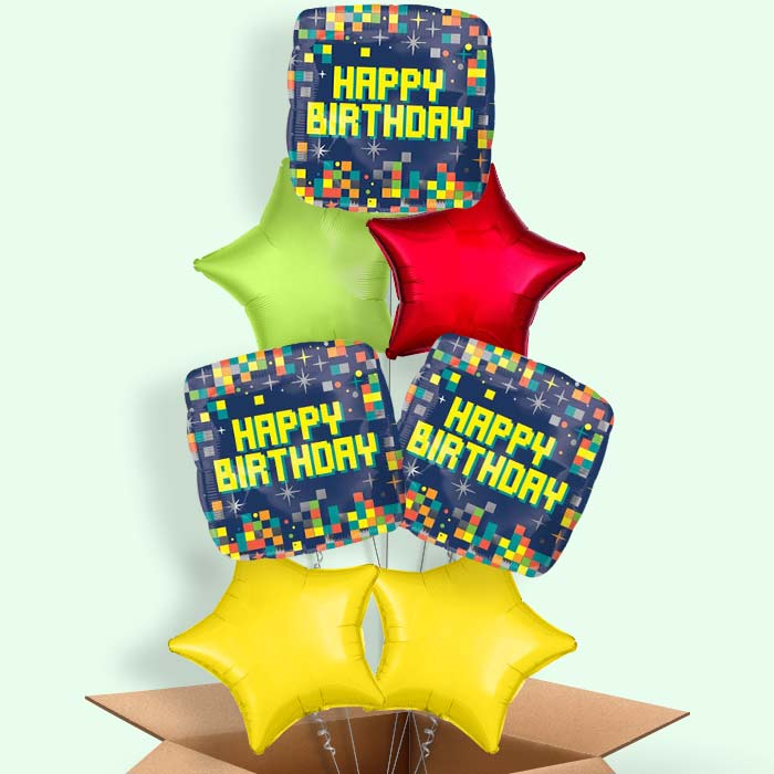Pixel Helium Balloon in a Box - Happy Birthday - 7 Balloon | Party Save Smile