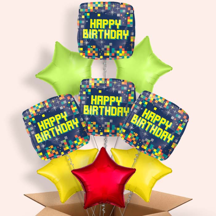 Pixel Helium Balloon in a Box - Happy Birthday - 9 Balloon | Party Save Smile