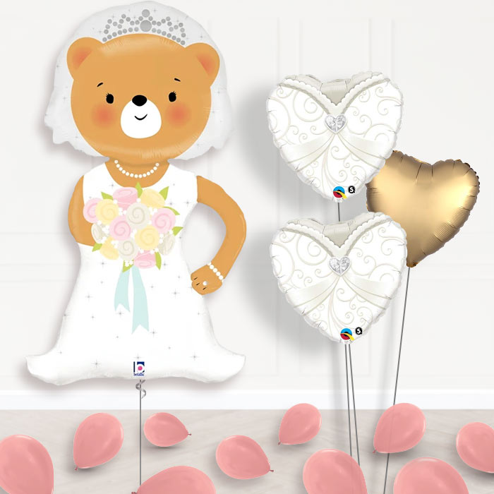 Wedding Balloon Displays - Bride Bear-Giant Balloon + 2 Themed Balloons + 1 Plain Balloon + Mini Balloons