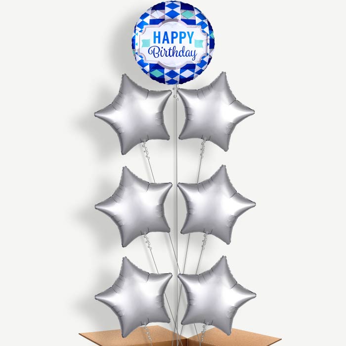 Tie Pattern Happy Birthday Helium Balloon Arrangement | Party Save Smile