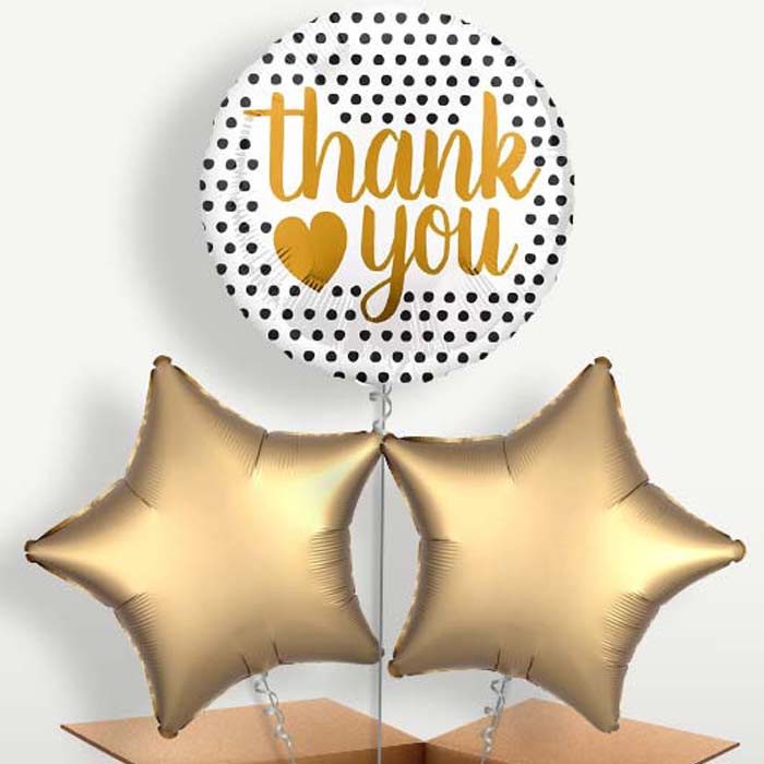 Black & Gold Thank You Bunch of Balloons inflated with Helium | Party Save Smile