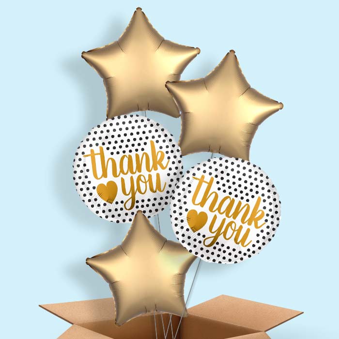 Black and Gold Thank You Helium Balloons in a Box