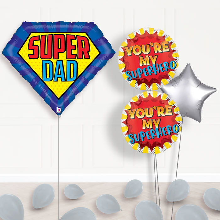 Super Dad Balloon Bouquet in a Box-Giant Balloon + 2 Themed Balloons + 1 Plain Balloon + Mini Balloons