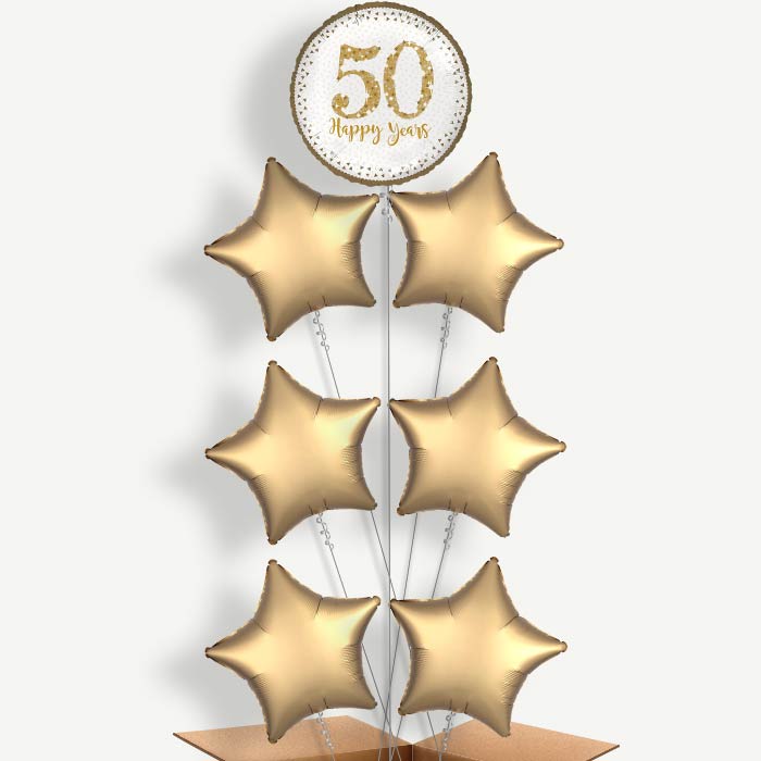 Golden Wedding Anniversary Helium Balloon Arrangement | Party Save Smile