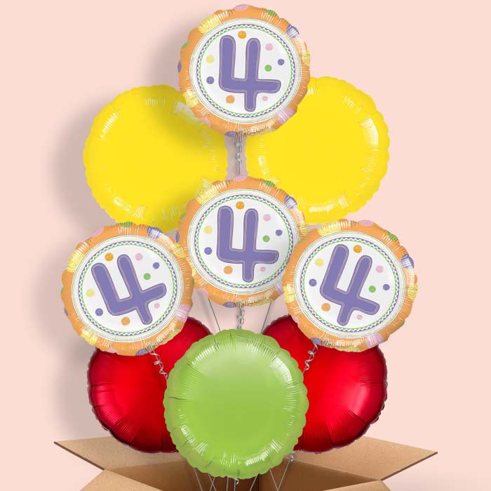 Colourful Spots 4th Birthday Helium Balloon in a Box - 9 Balloon | Party Save Smile