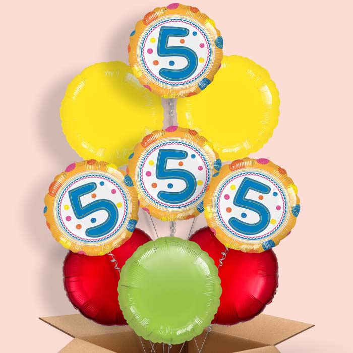 Colourful Spots 5th Birthday Helium Balloon in a Box - 9 Balloon | Party Save Smile