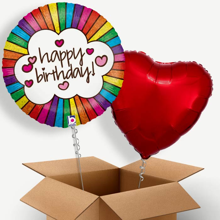 Happy Birthday Rainbow Helium Balloon Pair | Party Save Smile