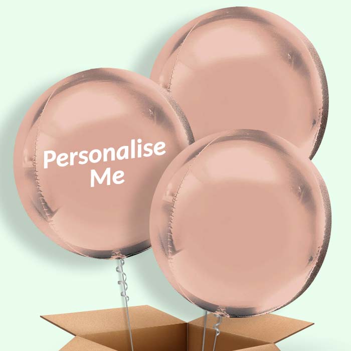 Trio of Rose Gold Orbz Helium Balloons