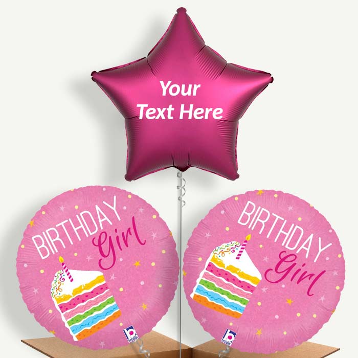 Personalisable Birthday Girl Cake Pink Helium Balloons | Party Save Smile