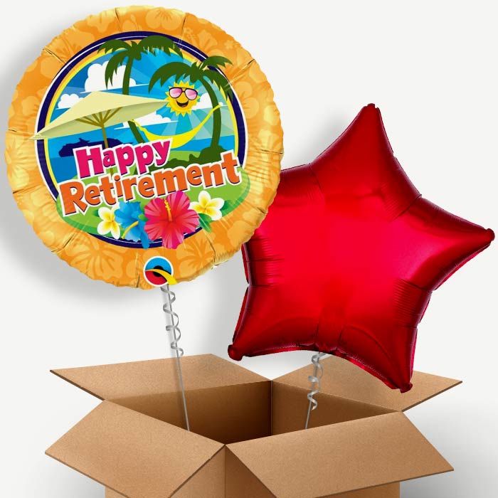 Happy Retirement Tropical Beach Helium Balloon Pair | Party Save Smile